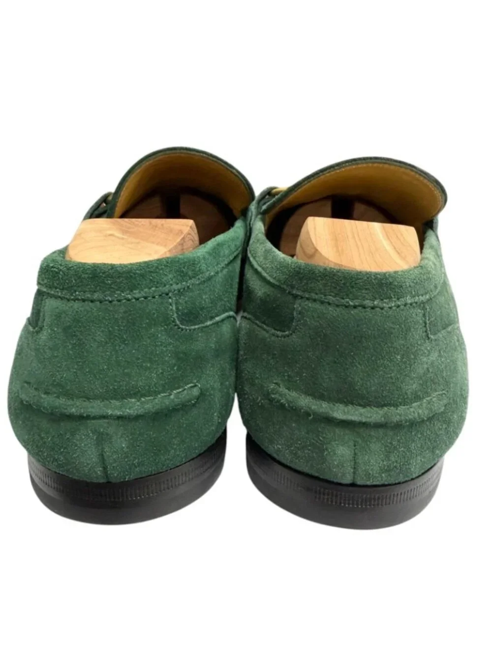 Gucci Suede Leather Horsebit Moccasins Loafers Green Gold 7